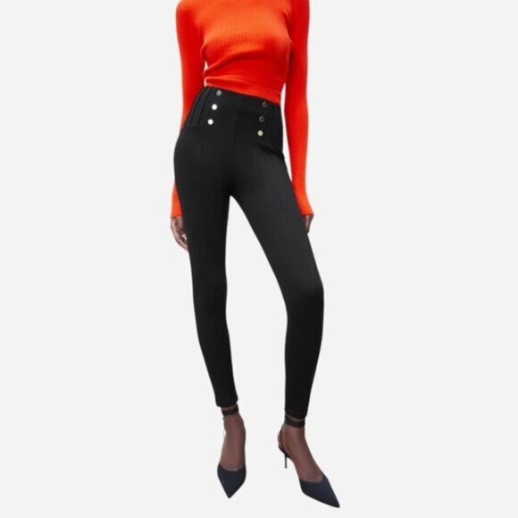 Zara Pants - NWT ZARA High Rise Legging Embellished Gold Buttons Black XS #A1279